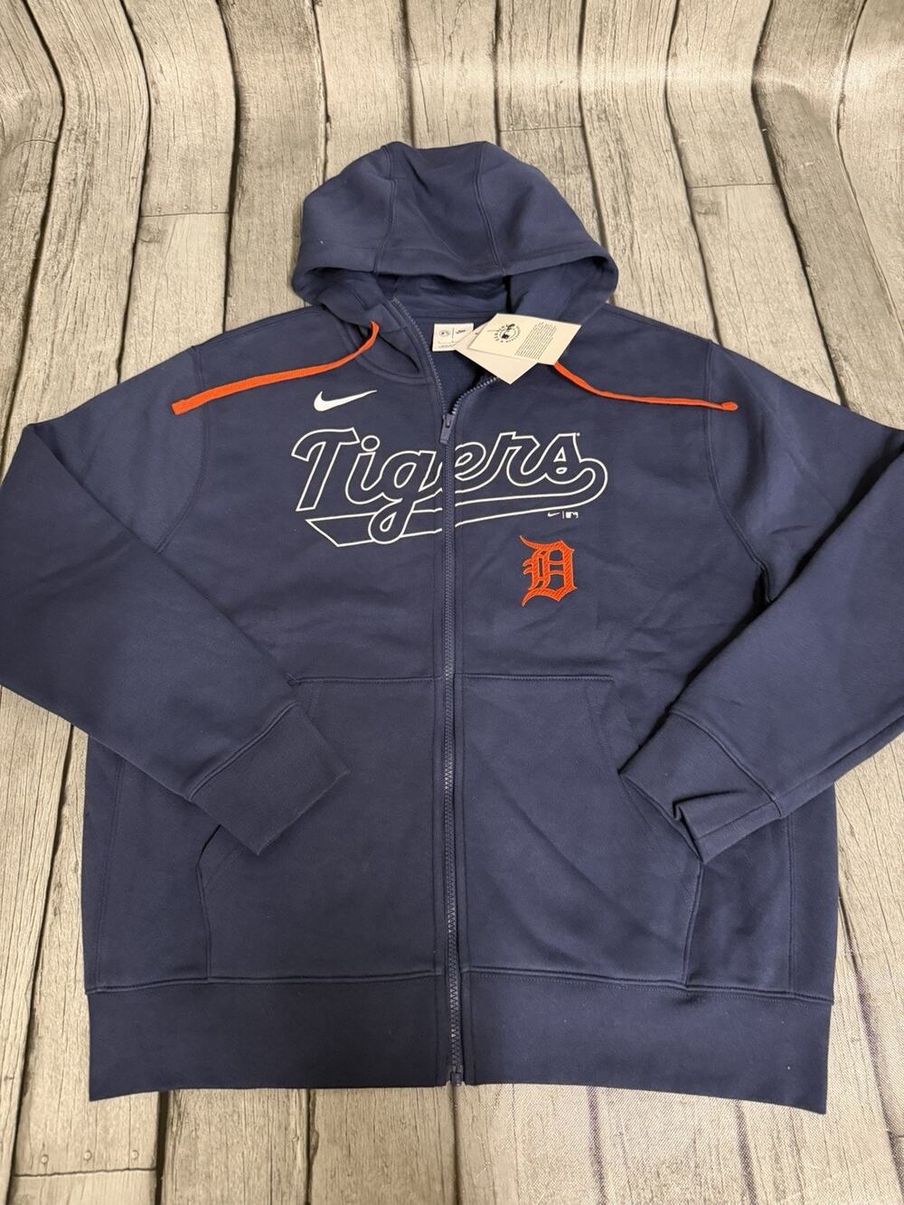 NWT Men's Nike Detroit Tigers Navy Knockout Script Full-Zip Hoodie Large